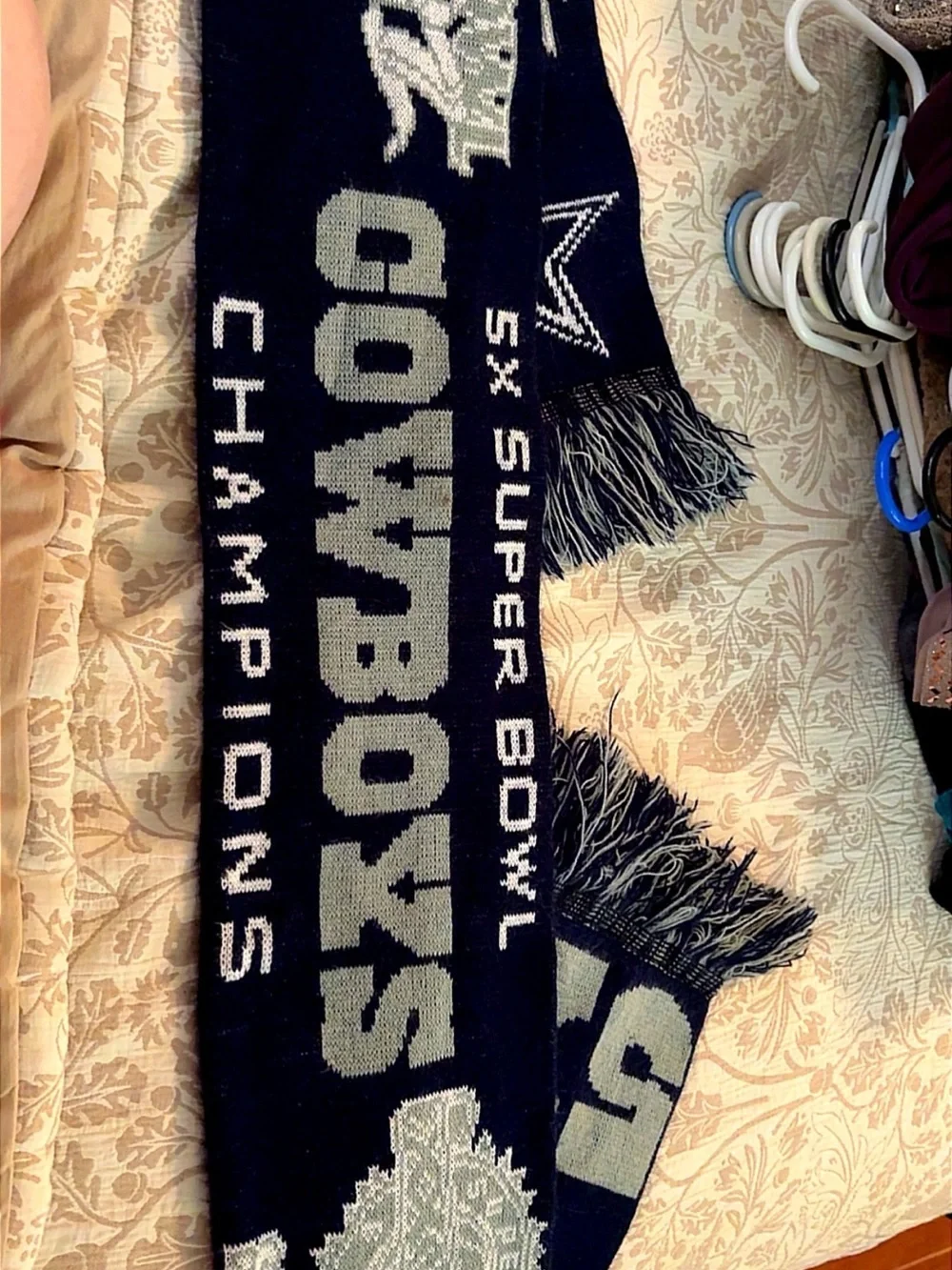 Dallas Cowboys 5X Super Bowl Champions Men’s Scarf - Navy and Gray
